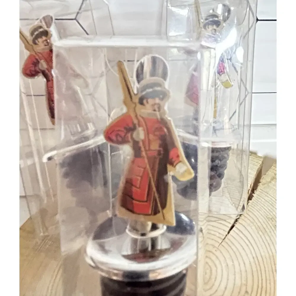Vintage Royal Guard Beefeater Liquor Bottle Pourers Set of 3 Chrome Enamel